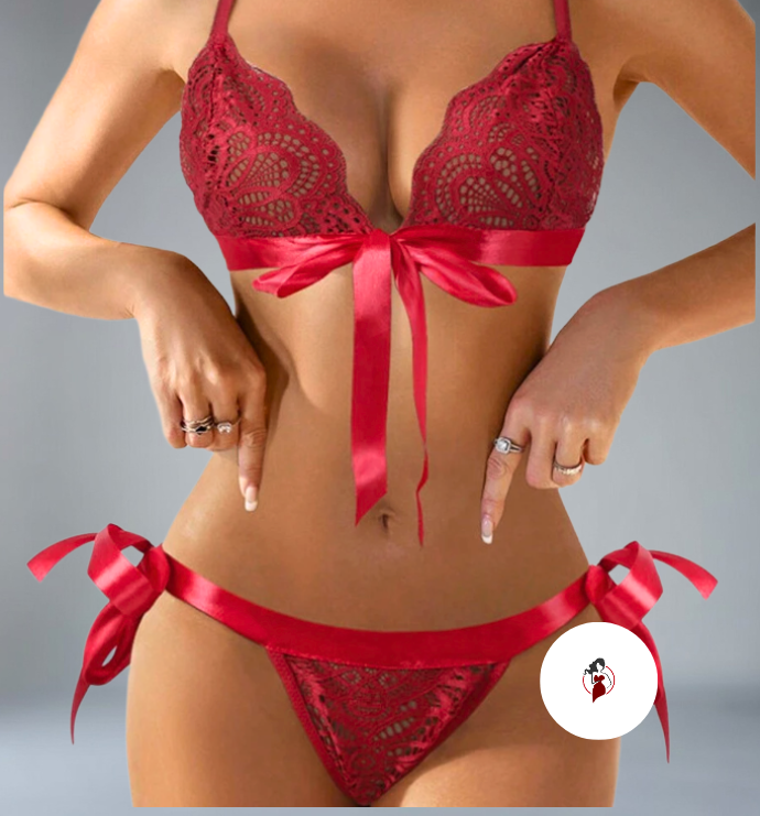 Ruby Satin Bow Lace Lingerie Set